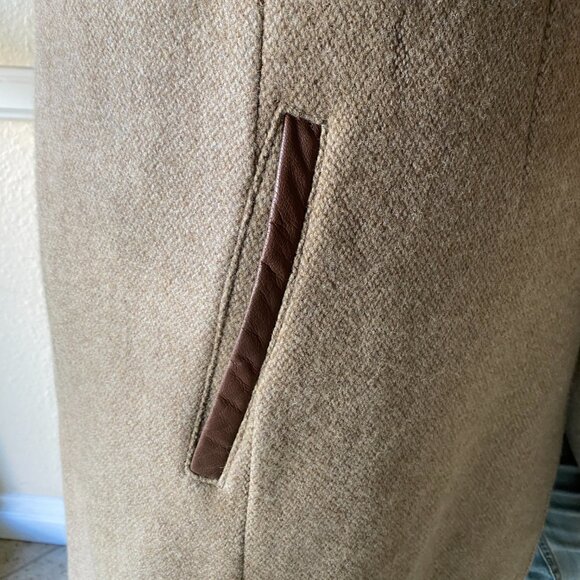 Cole Haan Men's wool blend coat with leather trim, Wheat Size L - Picture 13 of 16